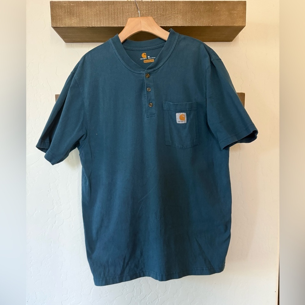 Carhartt Men's Teal Button Down Shirt,Casual relaxed fit in cotton•closet staple - Picture 4 of 9
